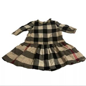 Girls Burberry Nova Check Long Sleeve Dress Blouse